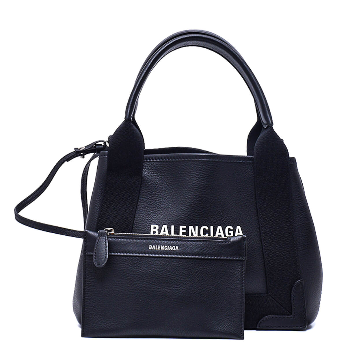 Balenciaga - Black Calfskin Leather Small Cabas Bag with Pouch